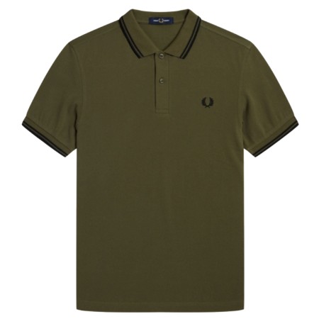 Polo Fred Perry M3600 Slim Fit Kaki bandes Noir