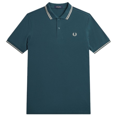 Polo Fred Perry M3600 Slim Fit Pétrol bandes Porcelaine
