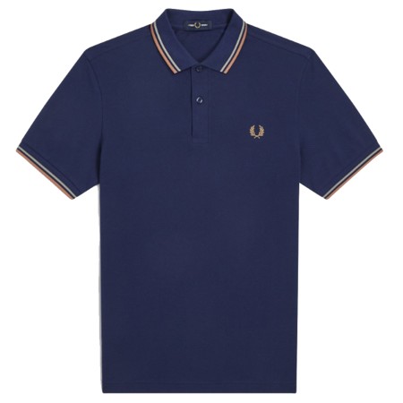 Polo Fred Perry M3600 Slim Fit bleu bandes grise et orange