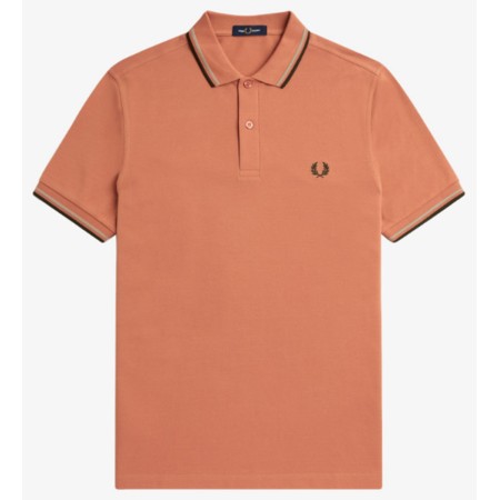 Polo Fred Perry M3600 Slim Fit orange bandes grise et noir