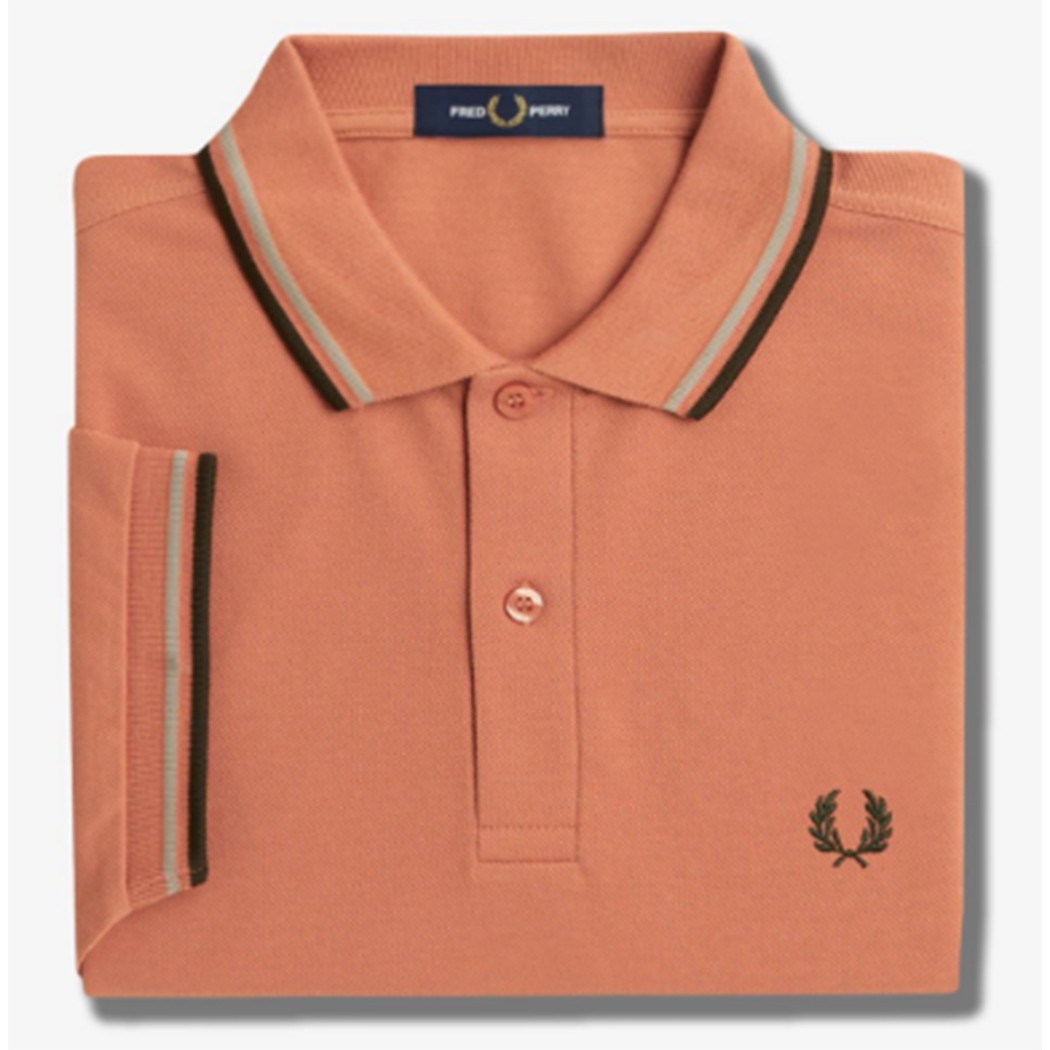 Polo Fred Perry M3600 Slim Fit orange bandes grise et noir