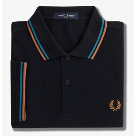 Polo Fred Perry M3600 Slim Fit marine bandes bleu et rose