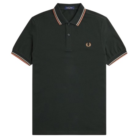 Polo Fred Perry M3600 Slim Fit VERT bandes SAUMON ET ACIER