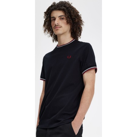T-shirt FRED PERRY à double liseré Marine white/red